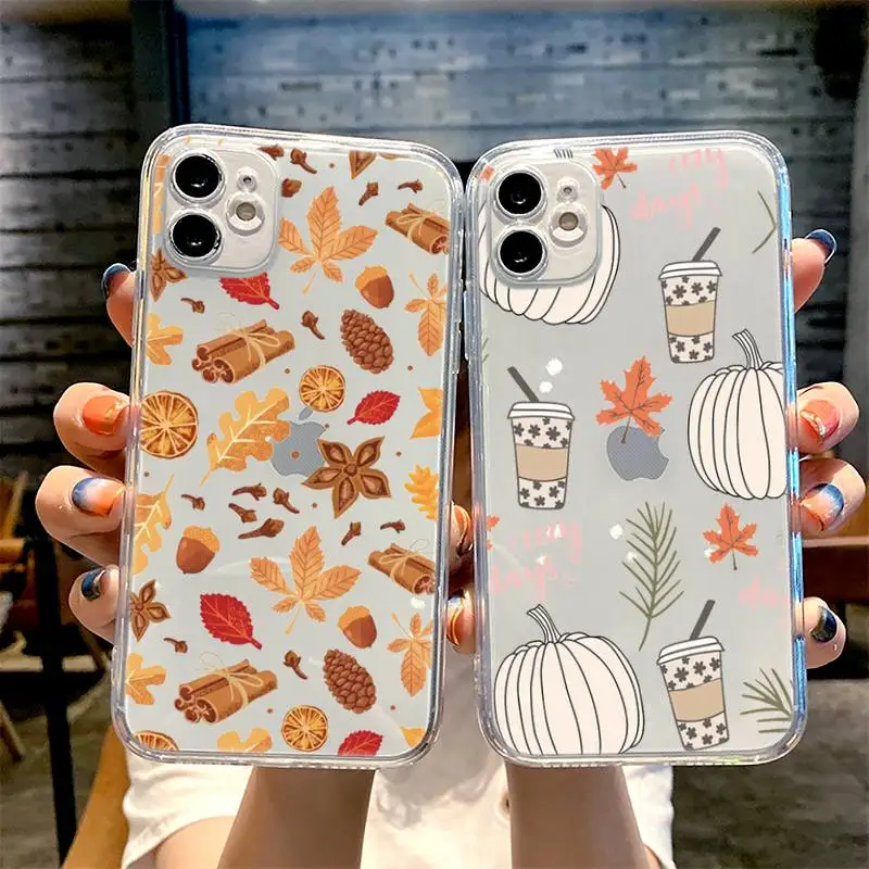 

fall leaf Autumn Pumpkin Phone Case For iphone 13 14 12 11 8 7 plus mini x xs xr pro max Transparent soft