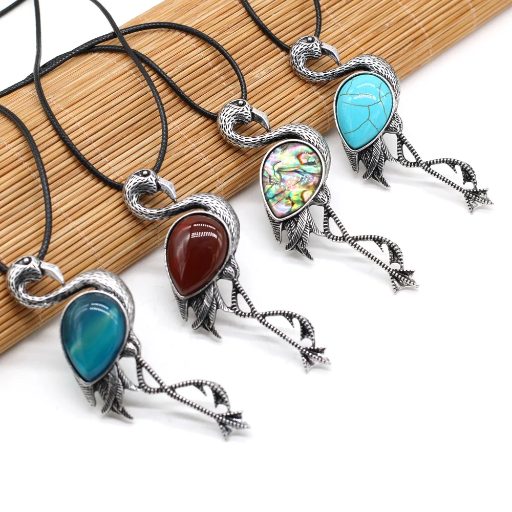 

6PCS Natural Shell Rose Quartz Agate Alloy Ostrich Pendant Necklace For Jewelry MakingDIY Necklaces Accessories Charm Gift Party