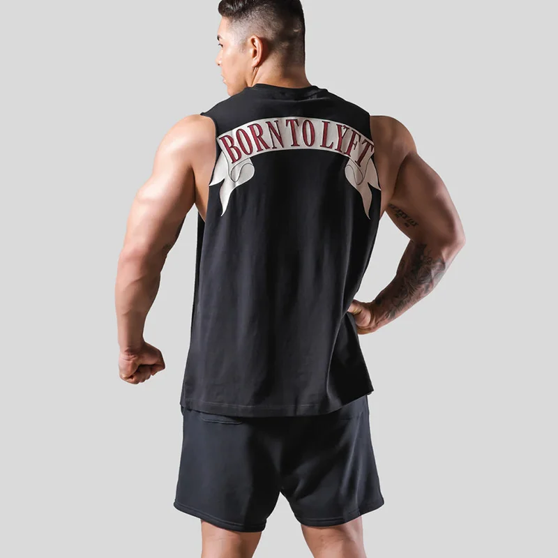 

Men's Summer Back Bow Flag Drop Tank Top Cotton Workout Sleeveless Bodybuilding Shirt Gym Training Male Casual Vest Tops
