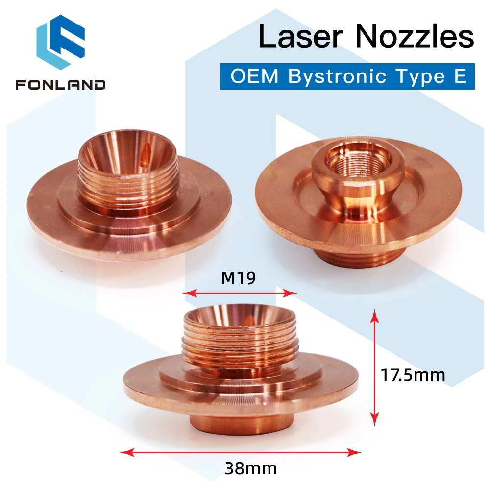 FONLAND Bystronic E Type 3D Cutting Nozzles Adapter D38mm H17.5mm M19 Round Bottom Single Layer For Fiber Laser Cutting Head