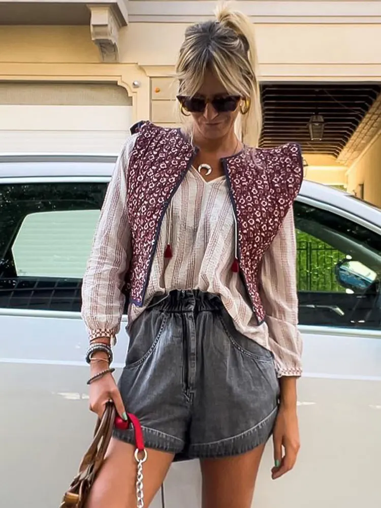 

Жилет женский хлопковый с цветочным принтом, элегантный винтажный жилет без рукавов, с круглым вырезом, Офисная шикарная верхняя одежда для работы и улицы