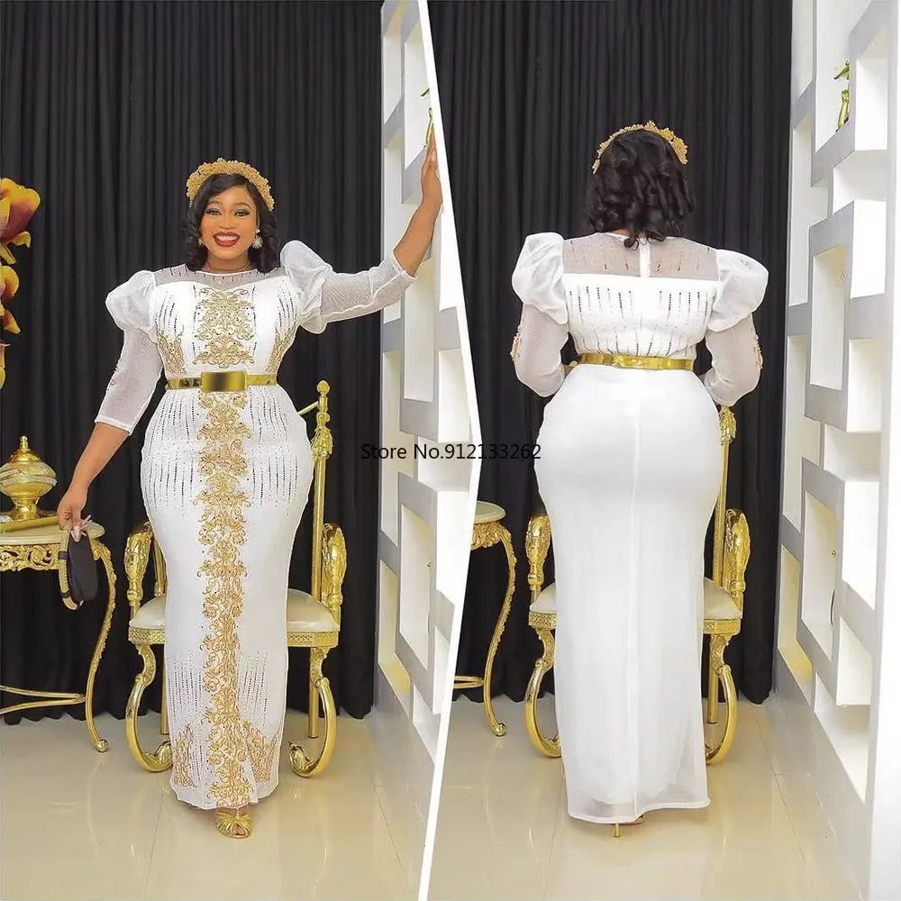 

Платья в африканском стиле для женщин, элегантное вечернее платье с жемчугом и рукавом три четверти, роскошное стрейчевое Формальное кокте...