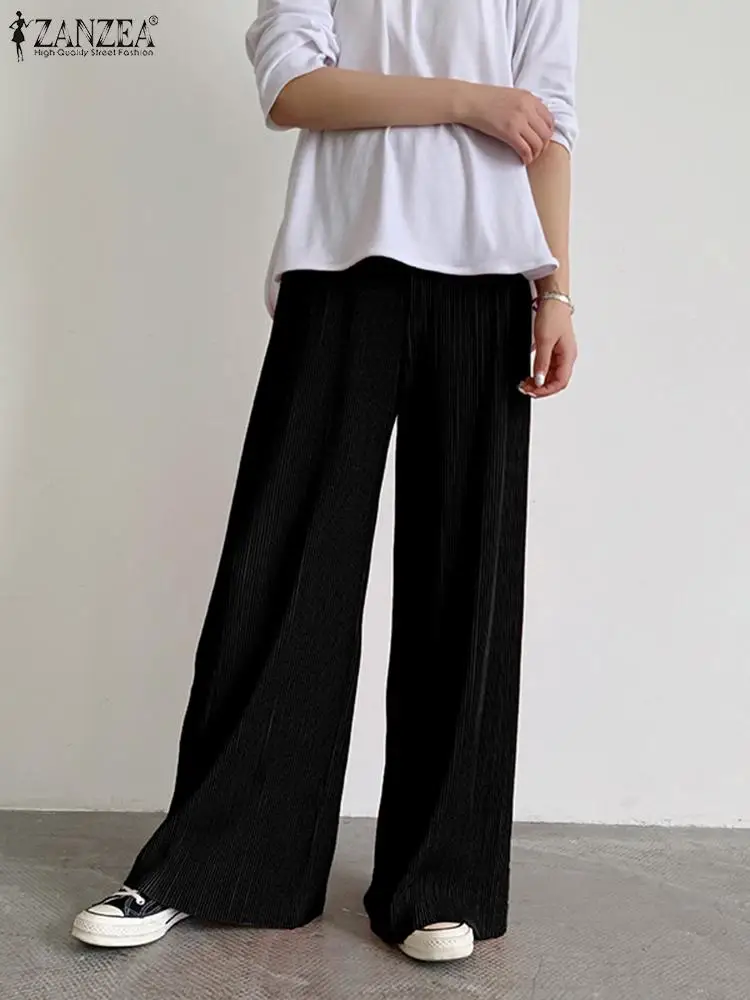 

Женские повседневные брюки с завышенной талией, шикарные плиссированные широкие брюки-макси Палаццо занзеа в стиле ретро, однотонные длинн...