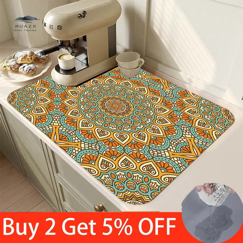 

Mandala Rubber Drain Pad Dish Drying Mat Super Absorbent Drainer Mats Tableware Bottle Pads Kitchen Dinnerware Area Placemat