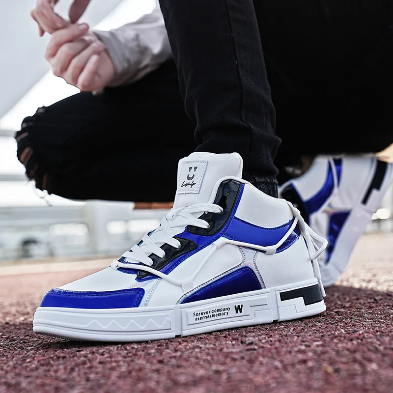 Brand Fashion Design Men's Shoes Luxury Mirror Glitter Men High top Sneakers Platform Streetwear Hip hop Men's Skateboard Shoes