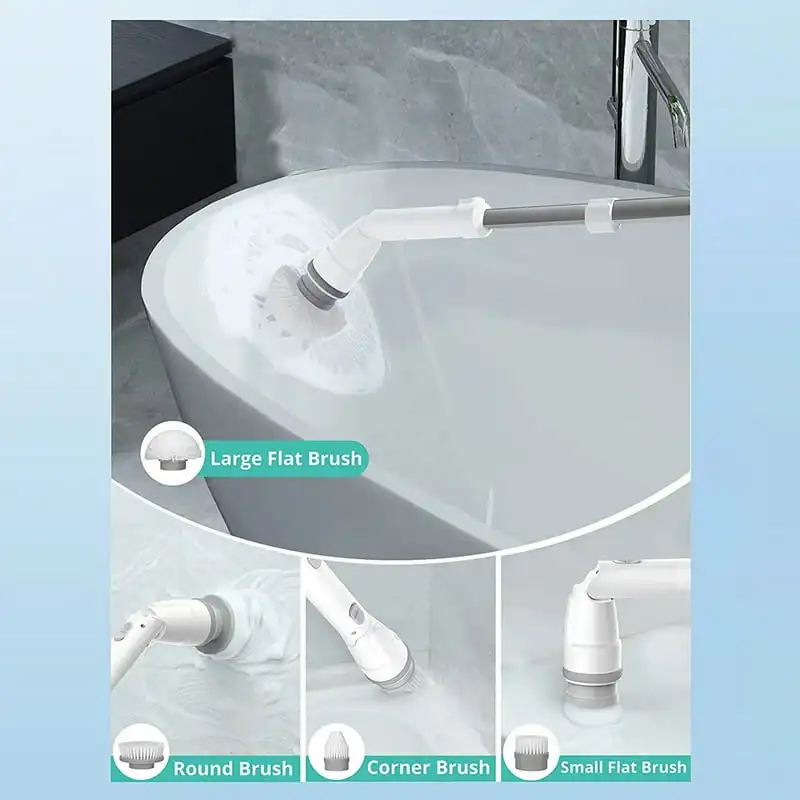 

Spin Scrubber, Cordless Cleaning Brush with Adjustable Extension Arm 4 Replaceable Cleaning Heads, Power Shower Scrubber for Bat