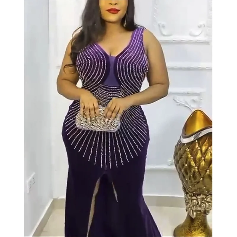 

Африканские платья без рукавов для женщин, летнее Африканское женское платье с V-образным вырезом, длинное платье из полиэстера, африкански...