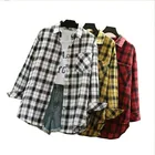 Рубашка женская с отложным воротником, хлопок, Клетчатая блуза свободного покроя, с длинным рукавом, повседневная льняная блузка, цвета хаки, голубой, весна-осень