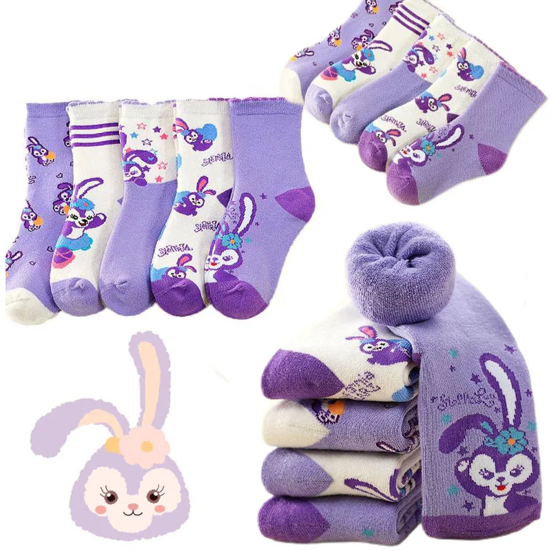 

Kawaii Disaney Stellalou Cartoon Animals Series Child Autumn and Winter Breathable Socks Cute Mid Tube Cotton Socksbirthday Gift