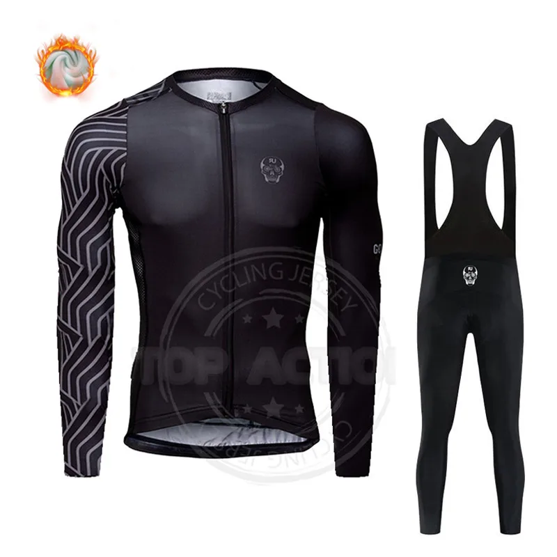 

Go Rigo Go Team Winter Thermal Fleece Cycling Clothes Men Long Sleeve Jersey Suit Outdoor Riding Bike MTB Clothing Bib Pants Set