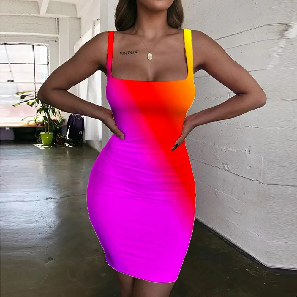 

SOMEPET Color Halo Dresses Women Line Halter Sleeveless Fantasy 3d Print Beautiful Sundress Rainbow Vestido Sexy Womens Clothing