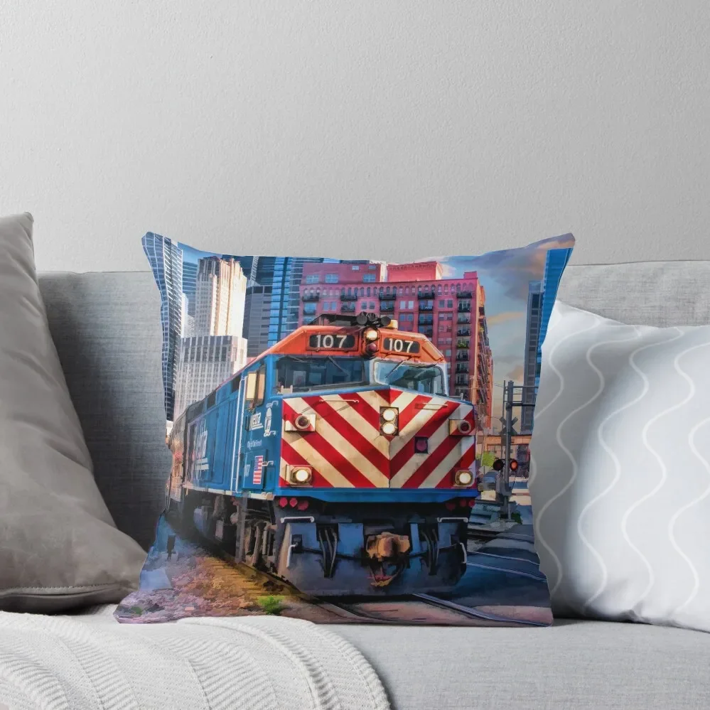 Декоративная подушка с изображением поезда Чикаго метро 2024