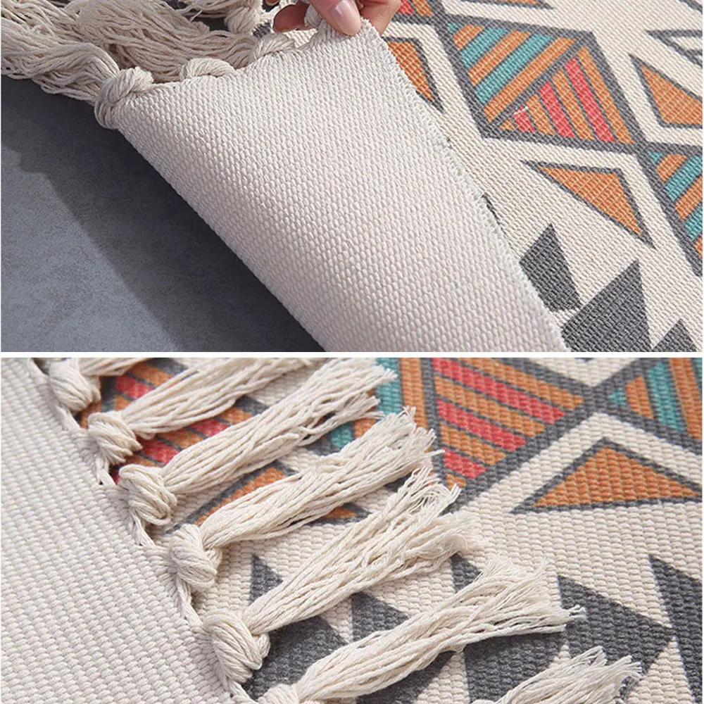 bohemia bedroom checkered rug cotton linen handmade tassel carpet macrame doormat bath mat pad lounge rug house home decoration free global shipping