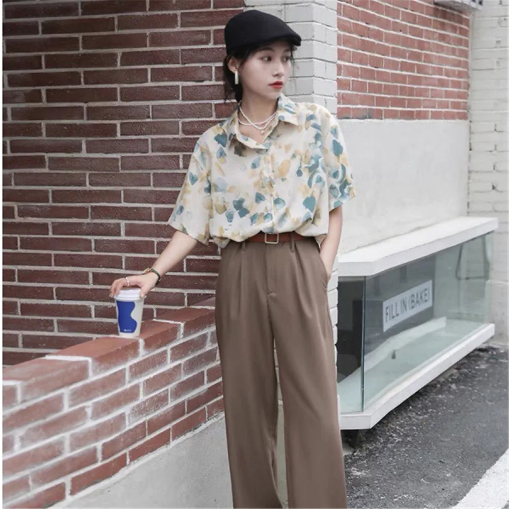

Blouse Retro Chic Chiffon Print Short-sleeved Shirt Pullover Elegant Chic Fresh Ladies Top 2022 New Summer 2022 New Korea