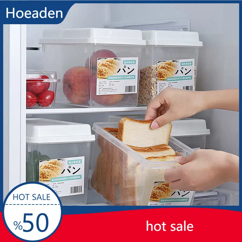 

Bread Toast Refrigerator Crisper Storage Box Kitchen Plastic PP Transparent Square With Lid Large Capacity Food Container Boxes