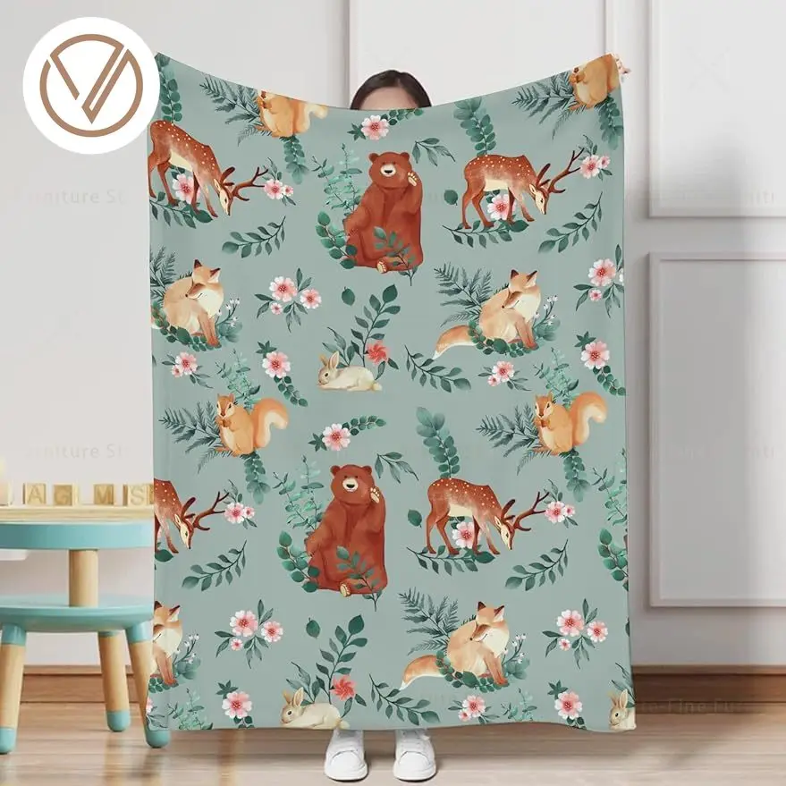 

Squirrel Rabbit Bear Baby Blanket,Forest Animals Flannel Throw, Soft & Breathable Essentials for Boys and Girls.