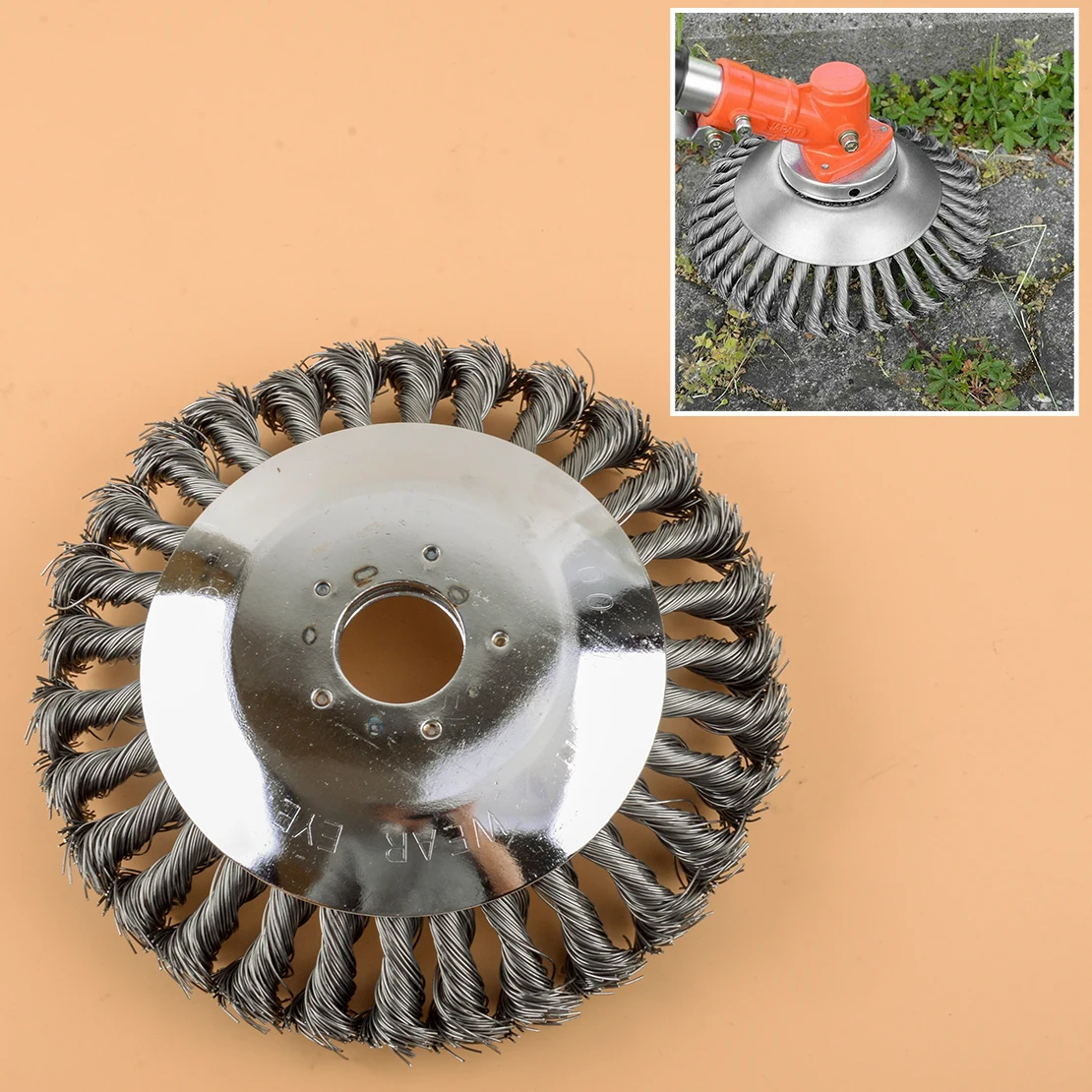 

6" Wire Wheel Brush Grass Cutter Strimmer Trimmer Head Weed Cleaning Garden Farm Weeding Accessories Steel