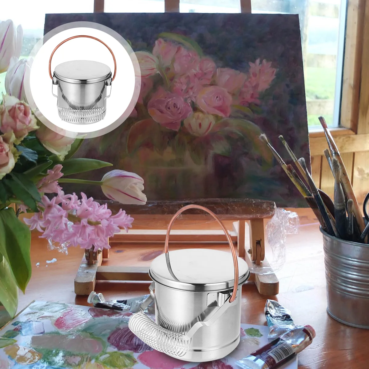 

Brush Washer Cleanerstainless Steel Painting Brushes Washing Bucket Wash Tank Artist Holder Tight Air