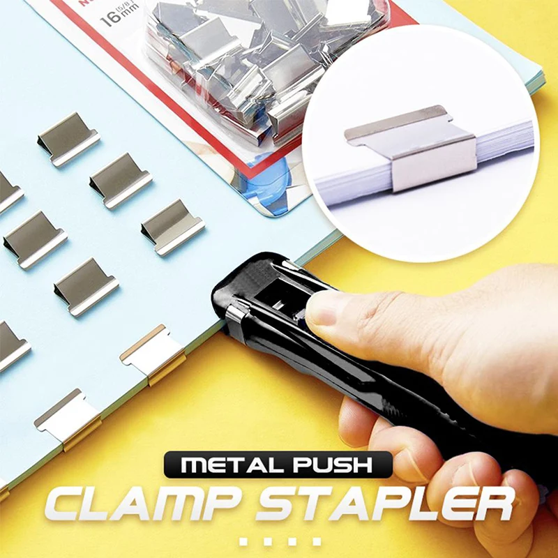 

Clip Push Stapler Fixed Clips Stapler Binding Clip Reusable Portable Push Clamp Not Damage Paper For Document Paper Home Office