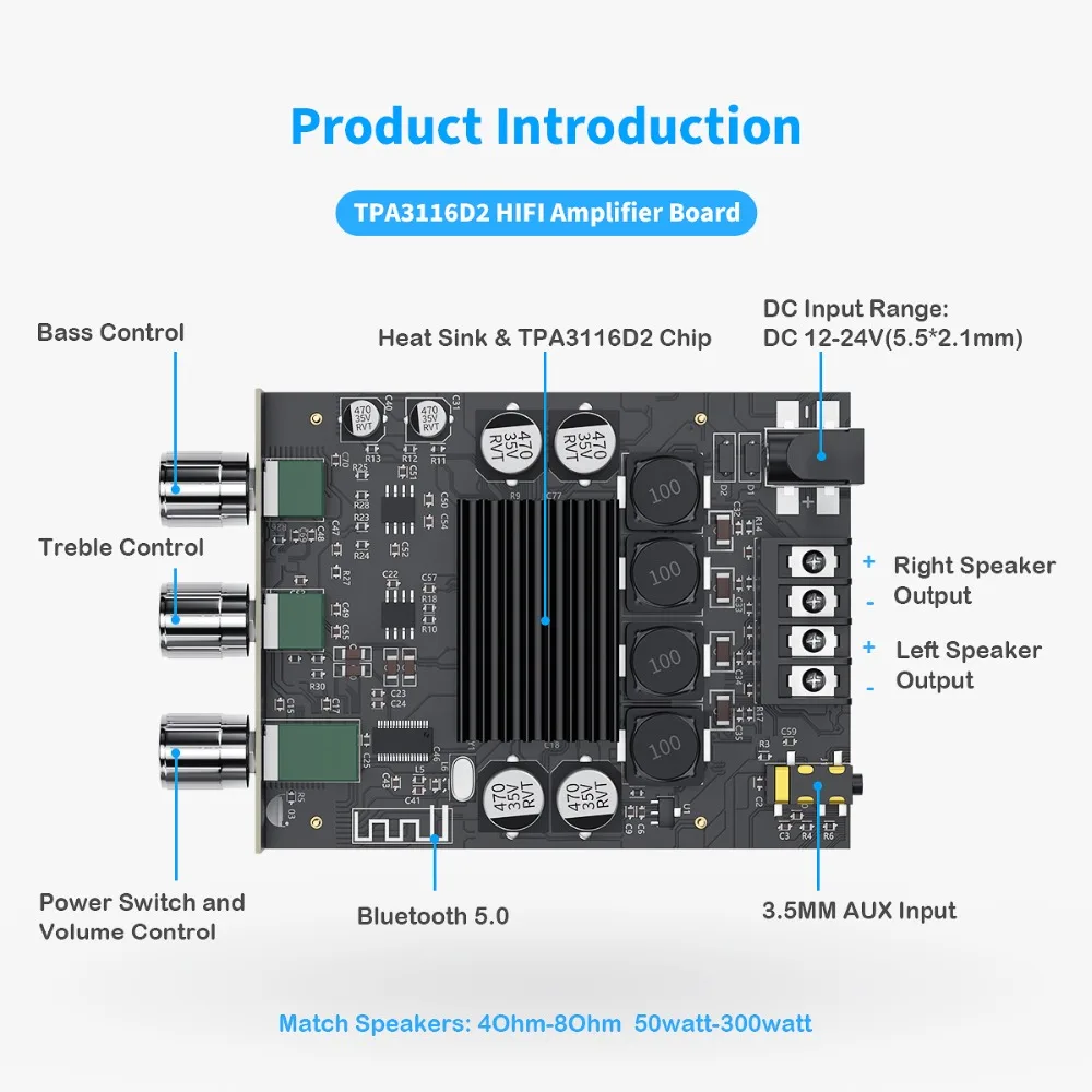 Fosi Audio ZK-1002T Bluetooth Плата усилителя высоких и низких частот регулировка сабвуфера