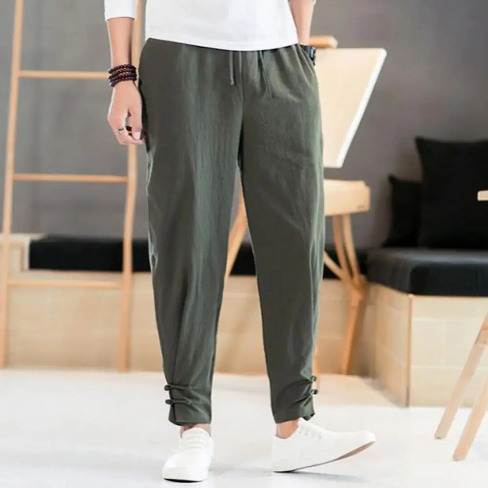 Брюки мужские в китайском стиле эластичная талия винтажные спортивные брюки до