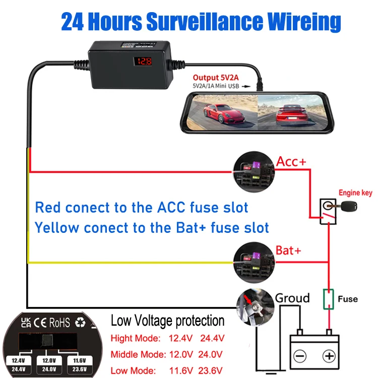 Для Vantrue Dash Cam N4 футов USB Type C 12 В 24 до 5 комплект Hardwire с Mini ACS ATO Micro2 защитой от низкого