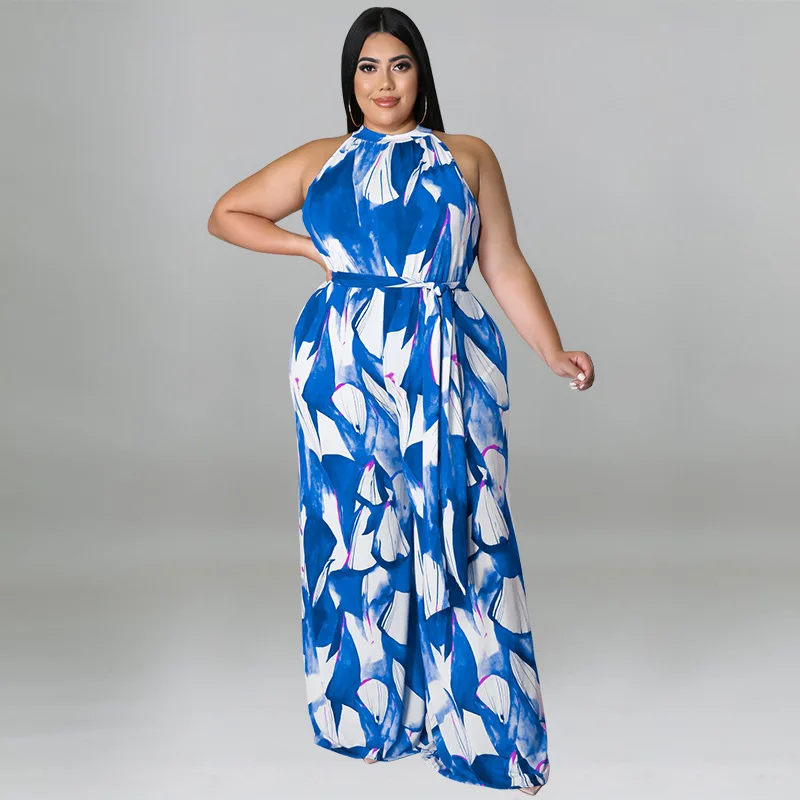 

2022 Summer Women's Fashion Holiday Style Casual Printing Sexy Off-the-shoulder Neck Jumpsuit