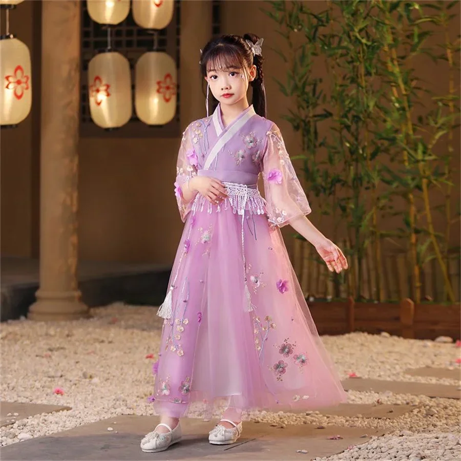 Hanfu estilo chino para niña плаdo antiguo superhada falda Coreana manga larga paraembali y verano novedad