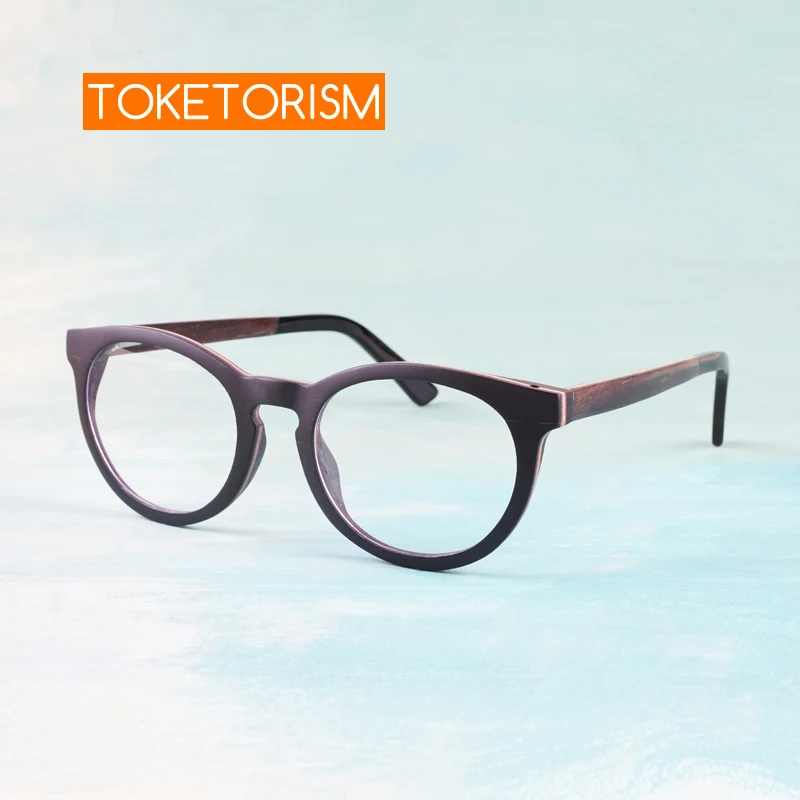 

Toketorism Vintage Ebony Wood Glasses for Men Retro Round Women's Zebrawood Wooden Eyeglasses Frame 8006
