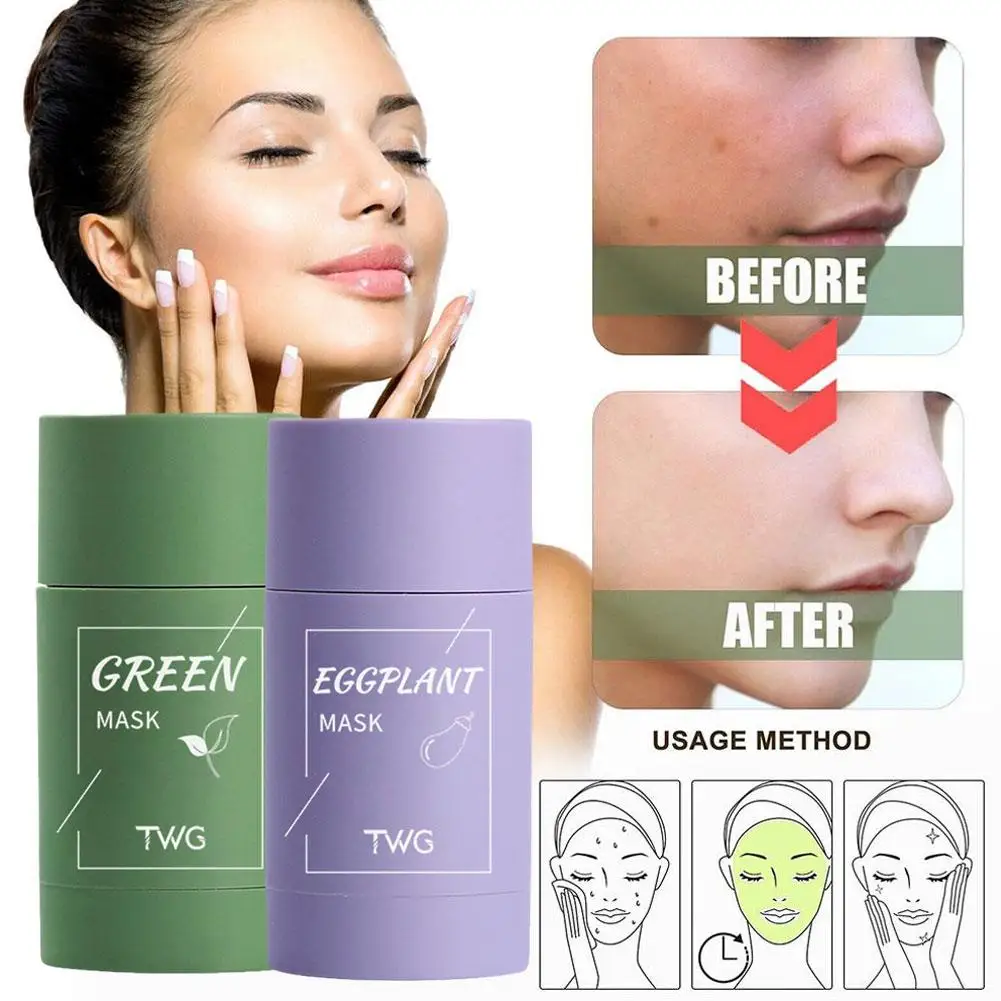

40g Large Capacity Green Tea Solid Mask Mud Deep Clean Smear Green Tea Eggplant Solid Mask For Girls Skin Care G6V5