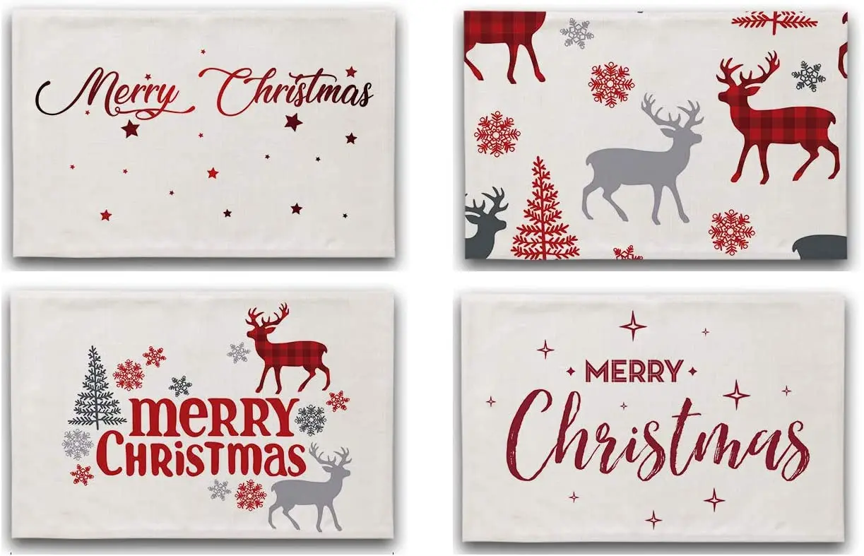 

Lovely Kids Christmas Placemats Cartoon Cotton Table Mats Heat Resistant Washable for Dining Table