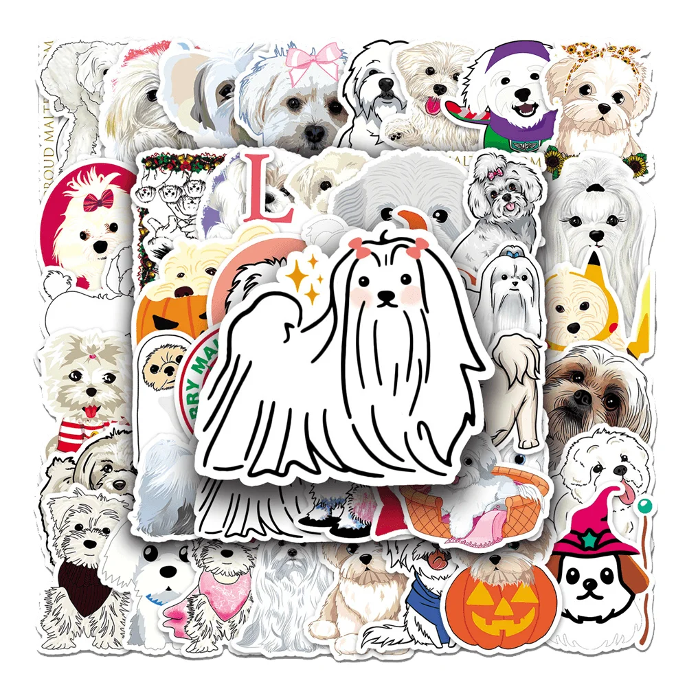 

50pcs White Cute Dog Maltese Stickers For Phone Guitar Suitcase Scrapbook Stationery Cartoon Sticker Scrapbooking Materiales