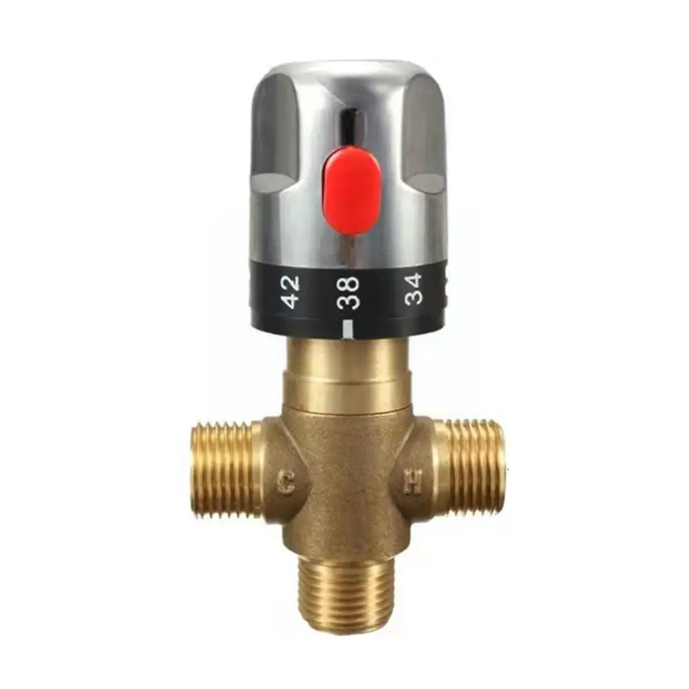 

Brass Pipe Thermostat Faucet Thermostatic Mixing 3-way Control Brass Bathroom Mixing Temperature Water Faucet C6n9
