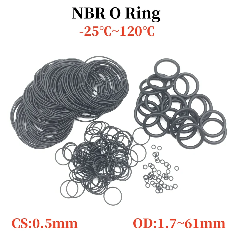 

50pcs Black O Ring Gaskets CS 0.5mm OD 1.7 ~ 61mm NBR Automobile Nitrile Rubber Round O Type Corrosion Oil Resistant Seal Washer
