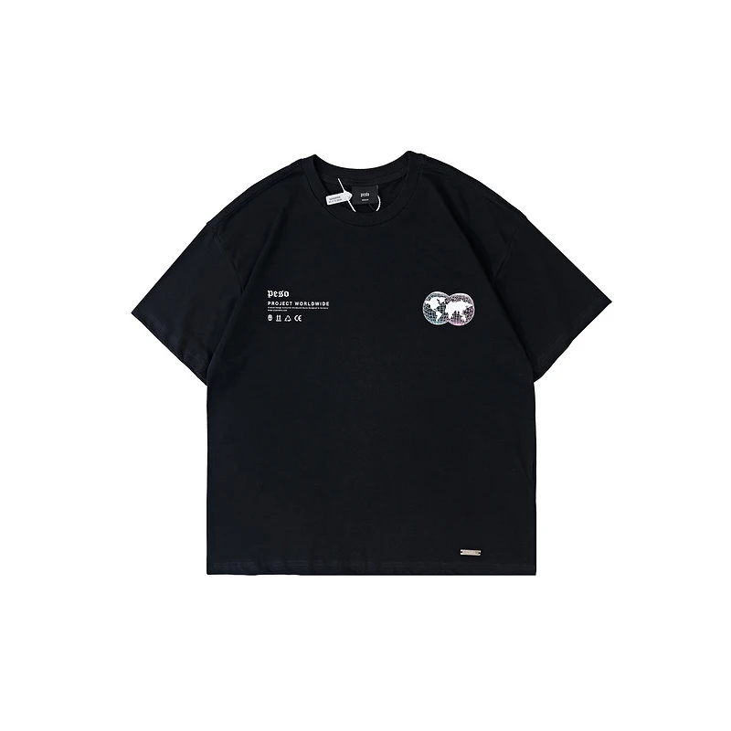

Summer Trend High Street Brand PESO Earth Printing 100% Cotton Tee Streetwear Oversized T-shirt For Men Women High Street Top
