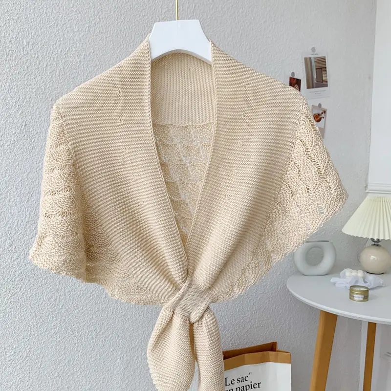 

Beige US Scale Fall Knit Shawl Women Shoulders Cape Vest Fake Collar Capes Knotted Scarf Girl Neck Guard Boy Poncho Wraps Cloak