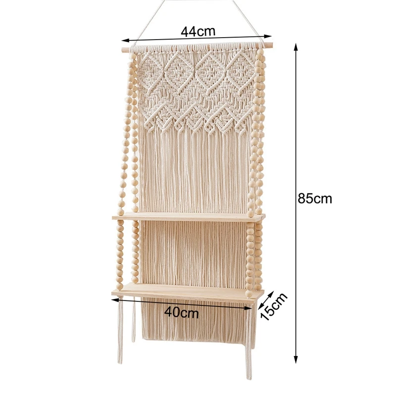 Настенная полка макраме плавающая в стиле бохо 2-х ярусные тканые полки для