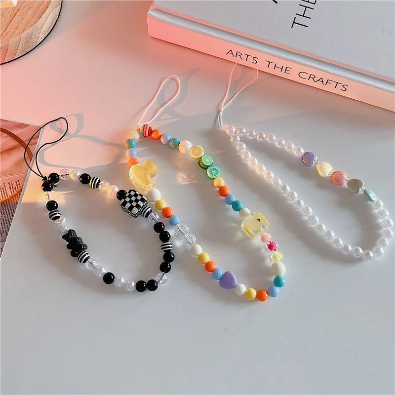 Fashion Stone Pearl Bead Flower Phone Chain Ladies Girl Anti-Lost Lanyard Lanyard Pendant Jewelry Keychain