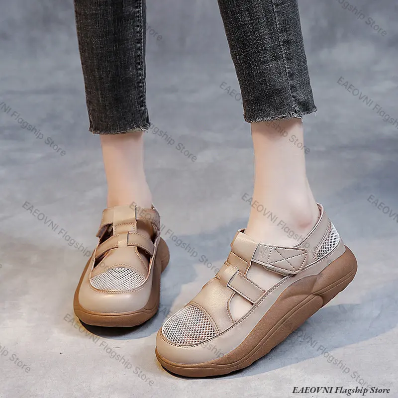 Summer Women Chunky Sandals Hollow Sneakers Ladies Breathable Heighten Platform Shoes Youth Girls Fashion Retro Trainers Shoes