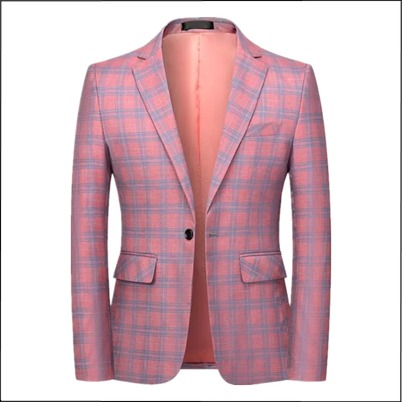 

Новинка 2022, модный весенний повседневный мужской клетчатый Блейзер, хлопковые приталенные английские Костюмные куртки, мужской блейзер