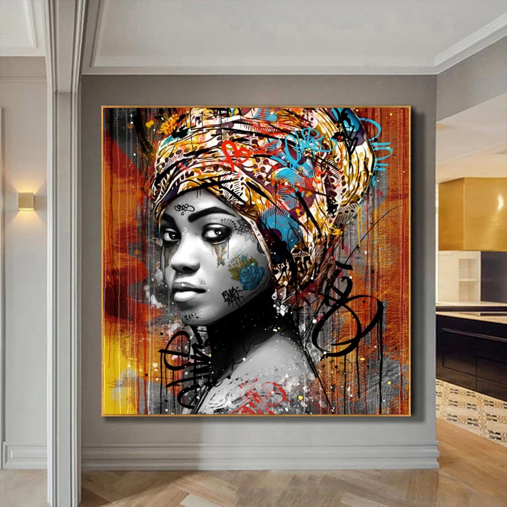 

Black African Woman Poster Graffiti Wall Art Canvas Painting Abstract Girl Print Picture for Living Room Home Decortion Cuadros