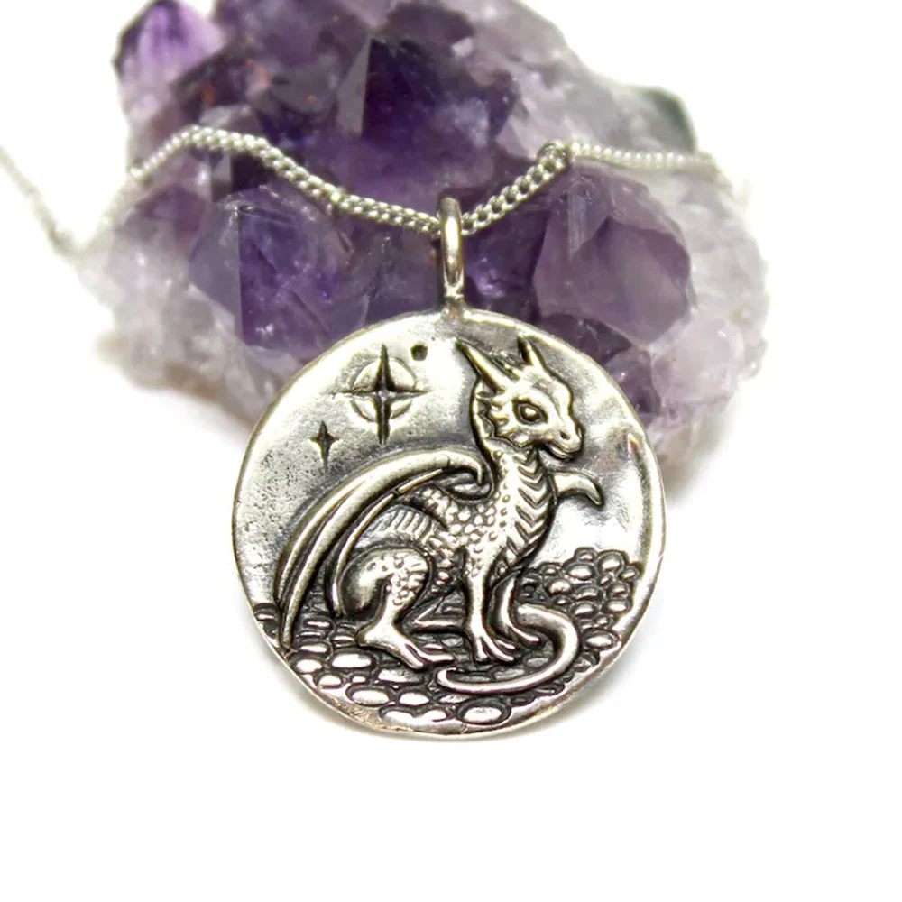 

Ancient Greek Mythology Dragon Pendant Necklace Vintage Silver Color Totem Animal Belief Necklace Women Man Jewelry