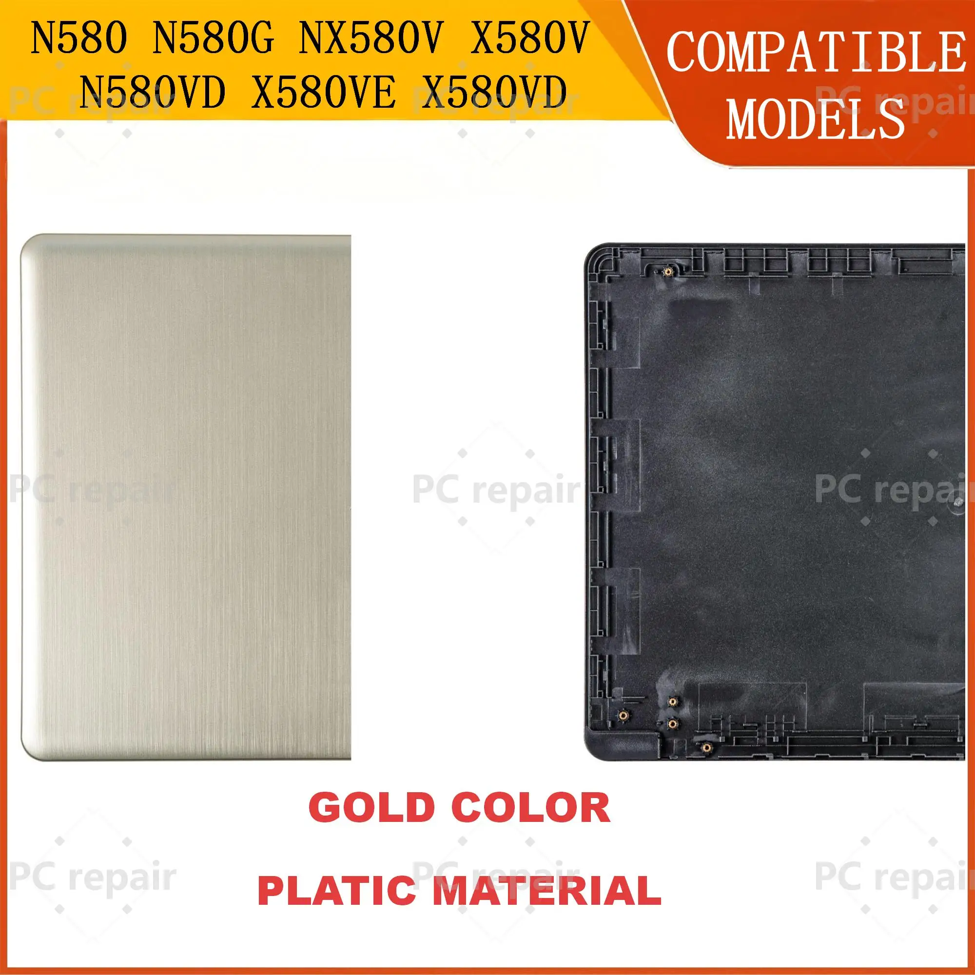 Фото Ремонтная крышка/крышка-рамка для ноутбуков N580 N580G NX580V X580V N580VD X580VE X580VD N580VE M580V, верхняя крышка, петли, замена, пластик/металл №3