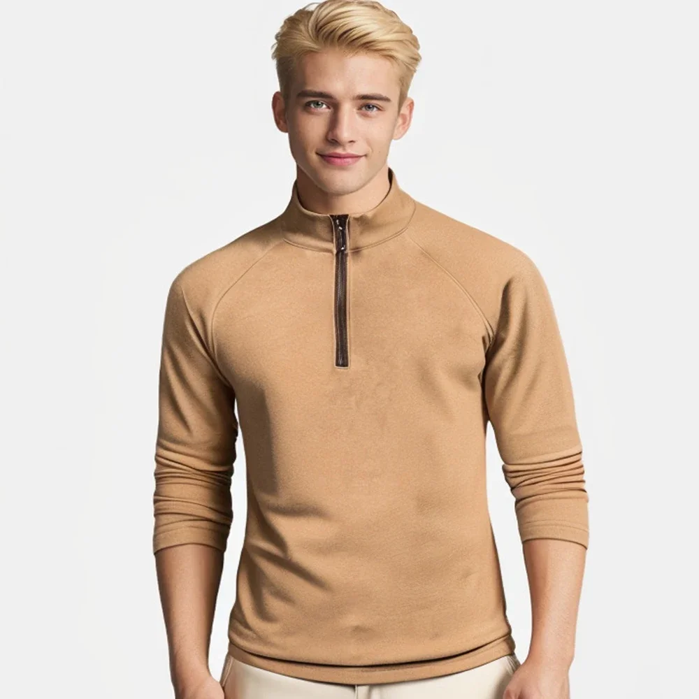 Пуловер с полумолнией и воротником-стойкой футболка длинными рукавами мужская