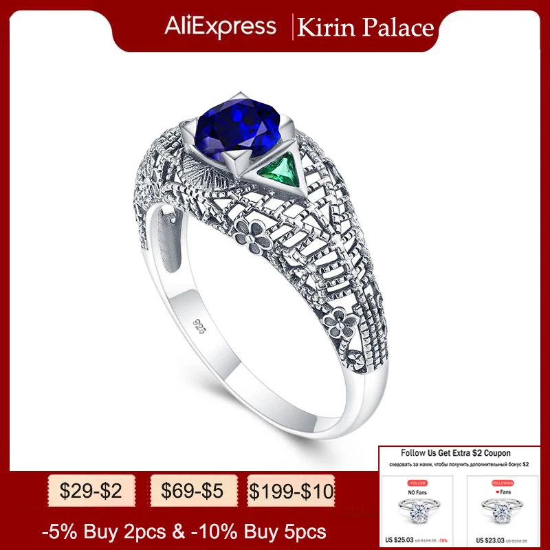 

Kirin Palace Sapphire Amethyst Gemstone Rings for Women Girls Solid 925 Sterling Silver Emerald Tanzanite Band Wedding Band Fine