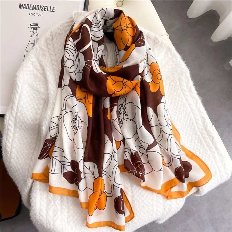 Роскошный брендовый хлопковый шарф с принтом для женщин дизайнерские пляжные