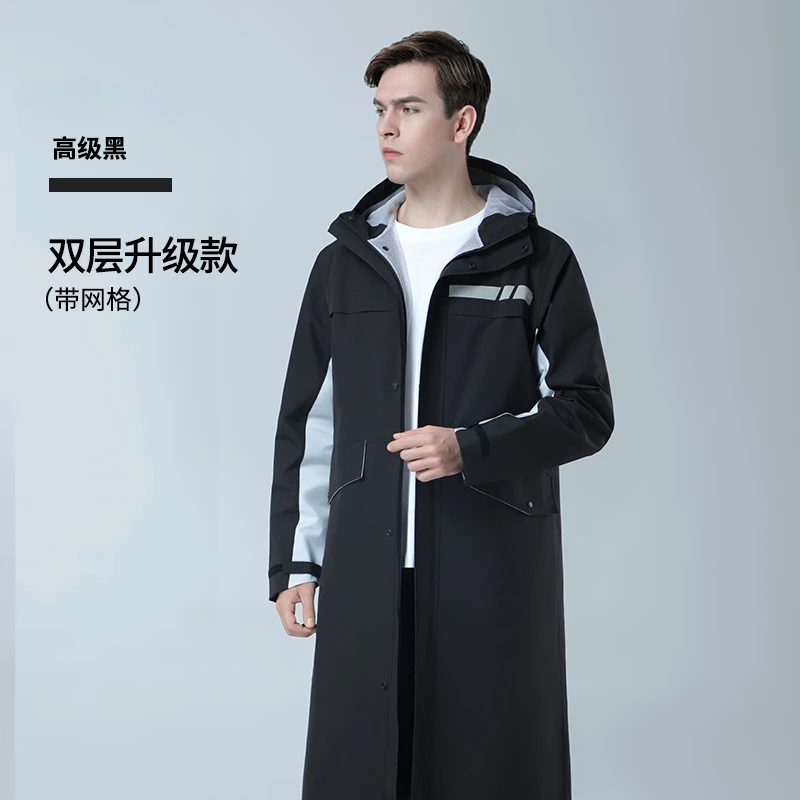 

Black Fashion Adult Waterproof Long Raincoat Women Men Rain coat Hooded For Outdoor Hiking Travel Fishing Climbing Thickened
