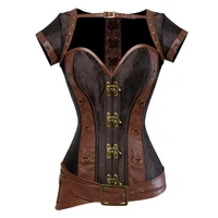 steampunk corset top leather gothic clothes corsets for women zipper locking closure style brown pirate corset bustier