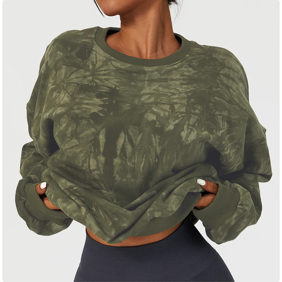 Wyplosz Solid Yoga Long Shirt Exercise Workout Running Fitness Sexy Items Gym Winter Loose Bandage Tie-dyed Sweater Loose Casual