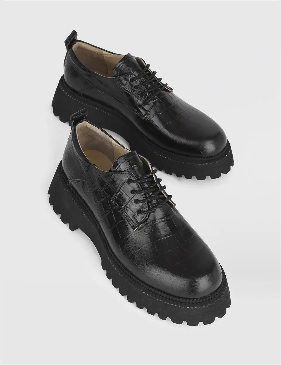 

ILVi-Genuine Leather Handmade Jegna Black Leather Crocodile Women's Oxford Women Shoes 2021 Spring/Summer